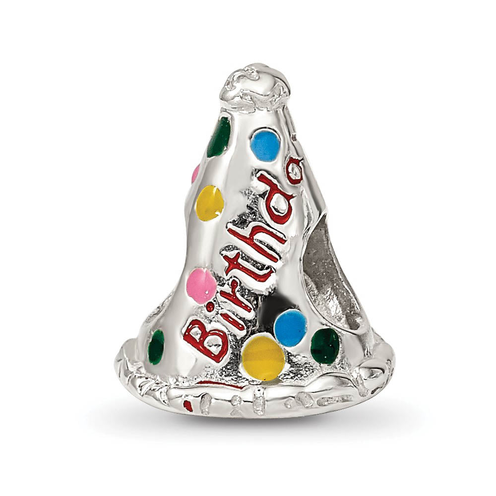 Sterling Silver and Enamel Happy Birthday Hat Bead Charm, Item B12213 by The Black Bow Jewelry Co.