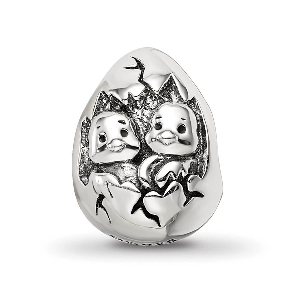 Alternate view of the Happy Easter Hatching Chicks Bead Charm in Antiqued Sterling Silver by The Black Bow Jewelry Co.