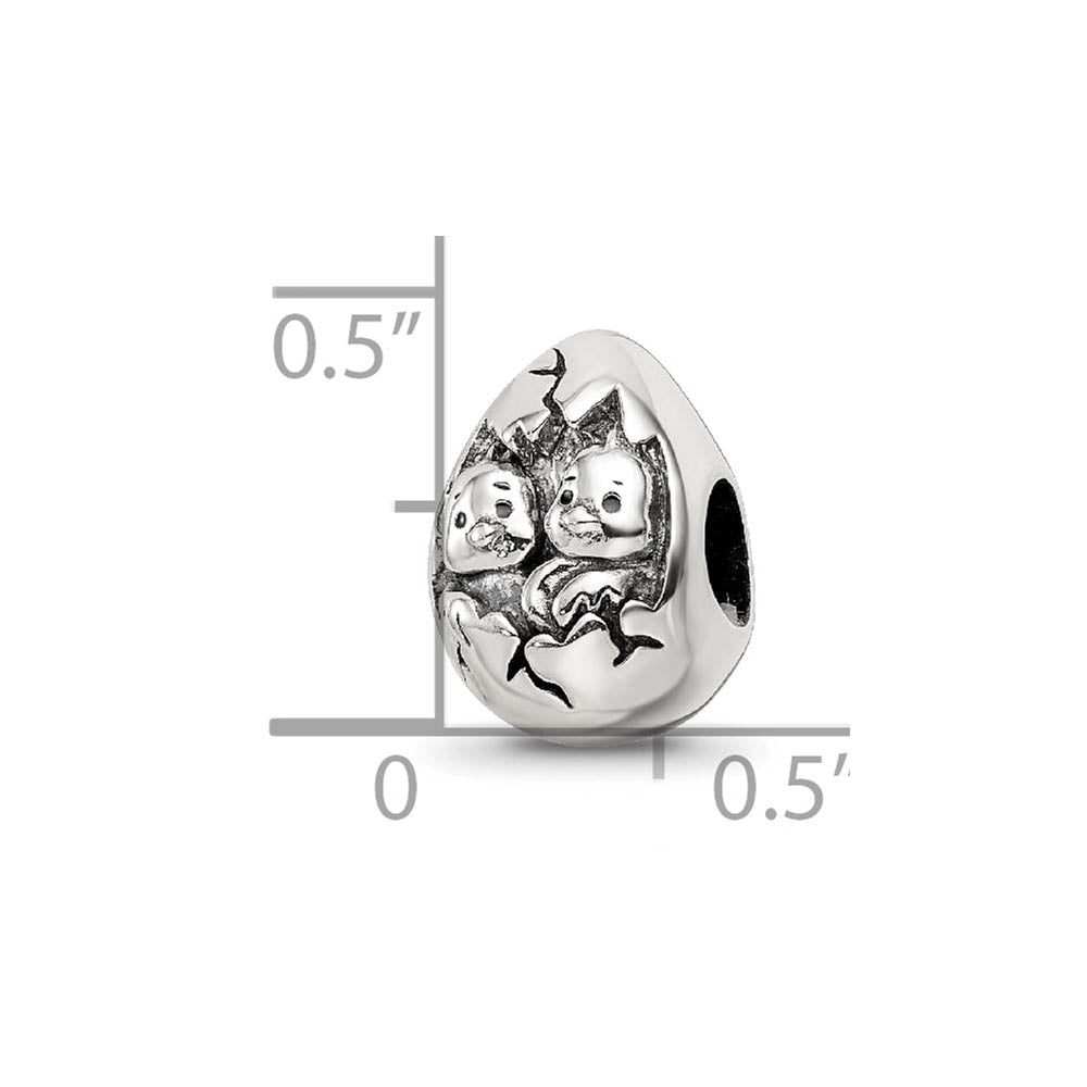 Alternate view of the Happy Easter Hatching Chicks Bead Charm in Antiqued Sterling Silver by The Black Bow Jewelry Co.