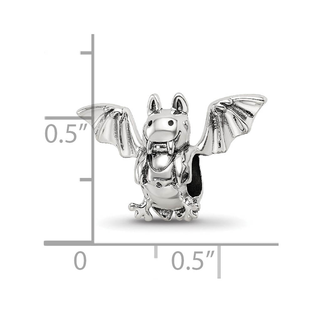 Alternate view of the Vampire Bat Bead Charm in Antiqued Sterling Silver by The Black Bow Jewelry Co.