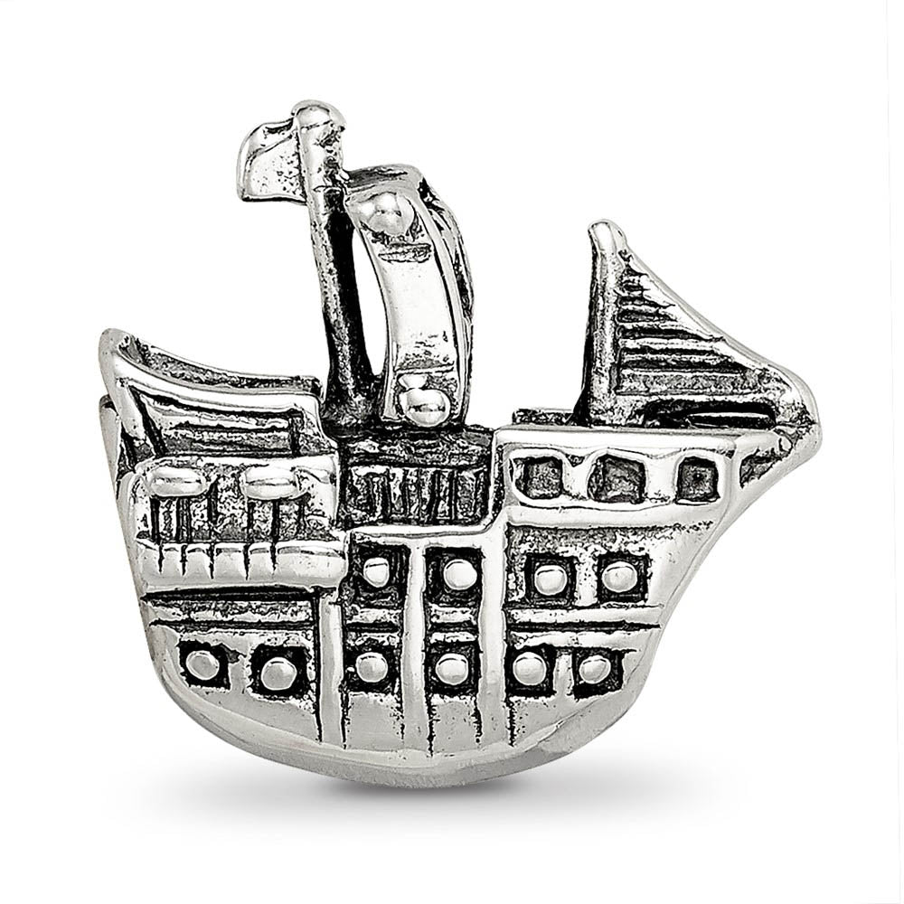 Alternate view of the Pirate Ship Bead Charm in Antiqued Sterling Silver by The Black Bow Jewelry Co.