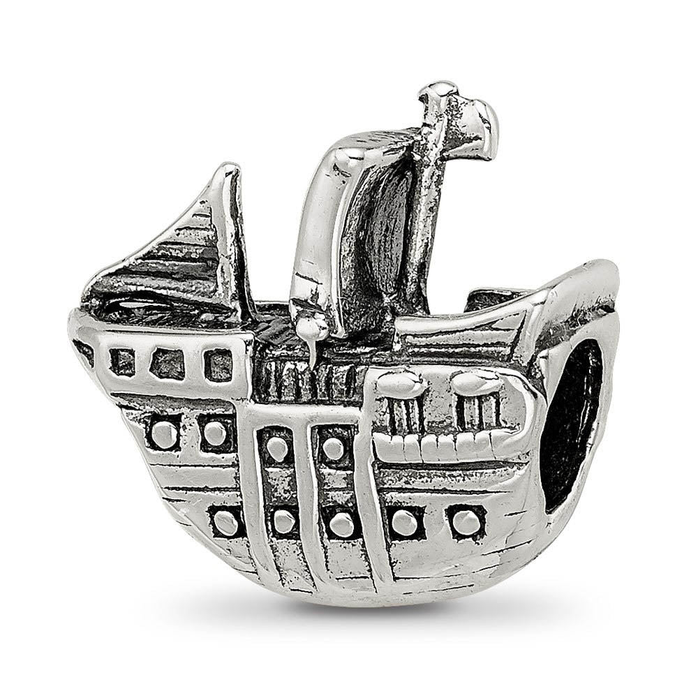 Alternate view of the Pirate Ship Bead Charm in Antiqued Sterling Silver by The Black Bow Jewelry Co.