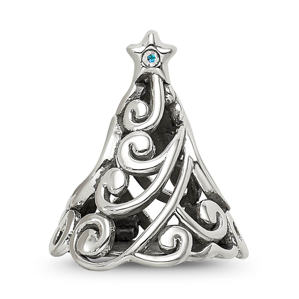 Alternate view of the Sterling Silver & Crystals Filigree Christmas Tree Bead Charm by The Black Bow Jewelry Co.