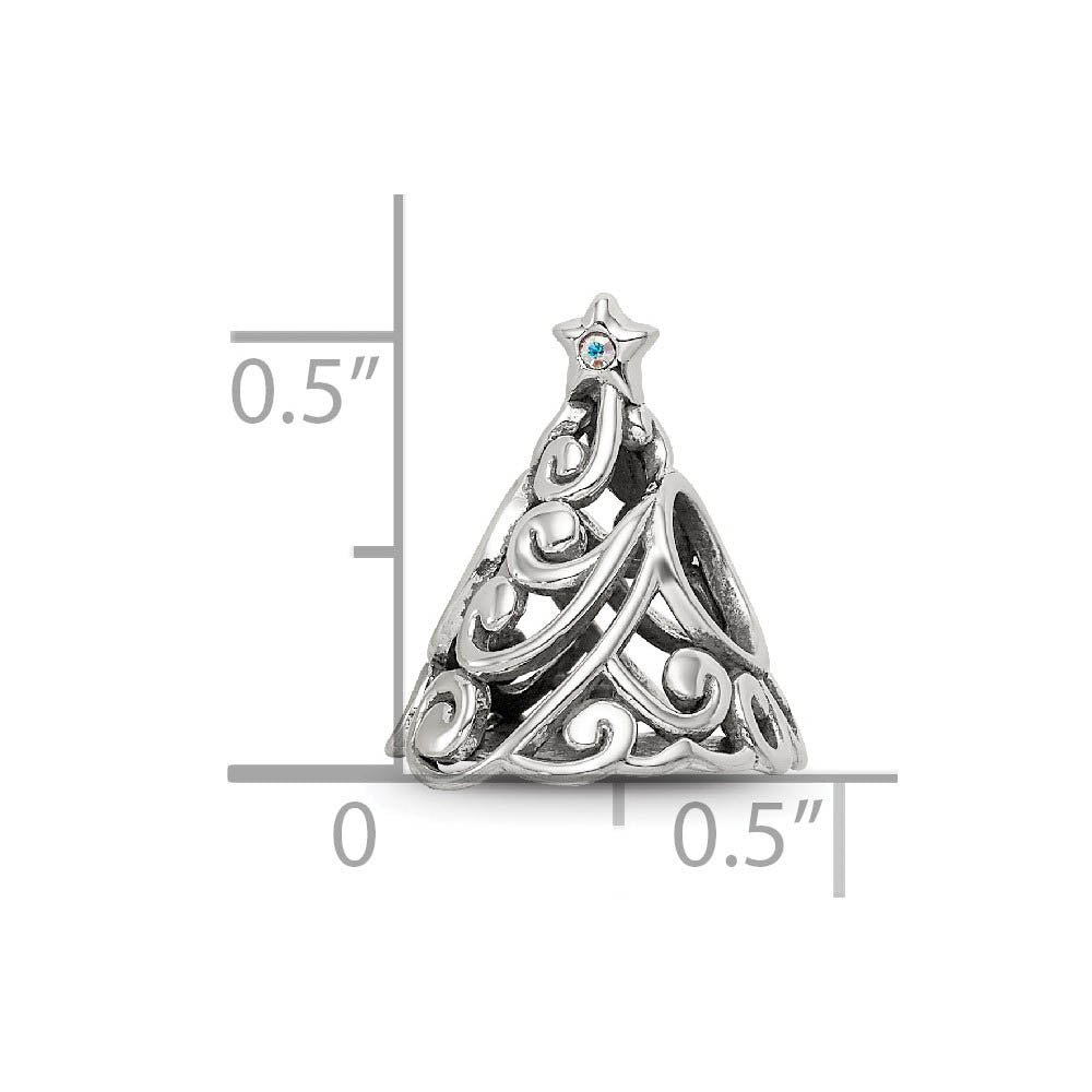 Alternate view of the Sterling Silver & Crystals Filigree Christmas Tree Bead Charm by The Black Bow Jewelry Co.