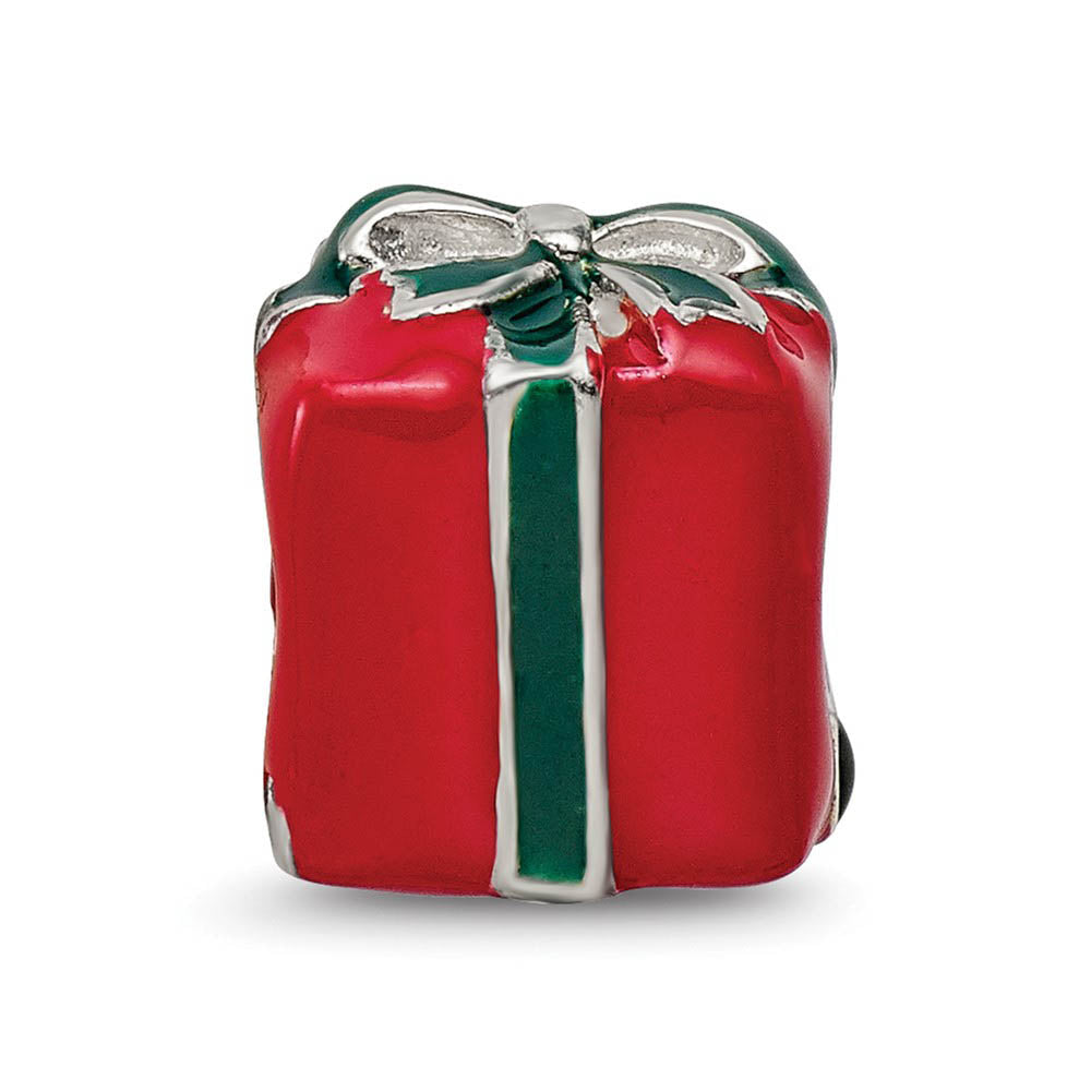 Alternate view of the Sterling Silver, Green and Red Enameled Present Bead Charm by The Black Bow Jewelry Co.