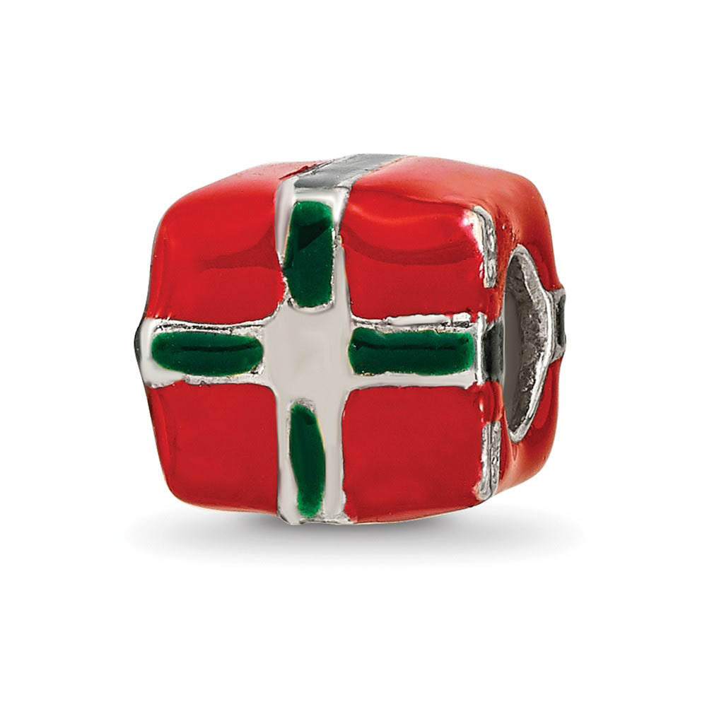 Alternate view of the Sterling Silver, Green and Red Enameled Present Bead Charm by The Black Bow Jewelry Co.