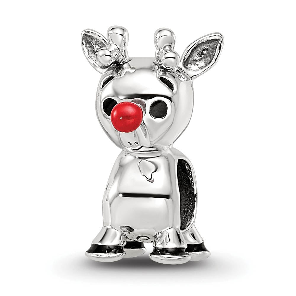Sterling Silver and Enamel Red Nosed Rudolph Bead Charm, Item B12228 by The Black Bow Jewelry Co.