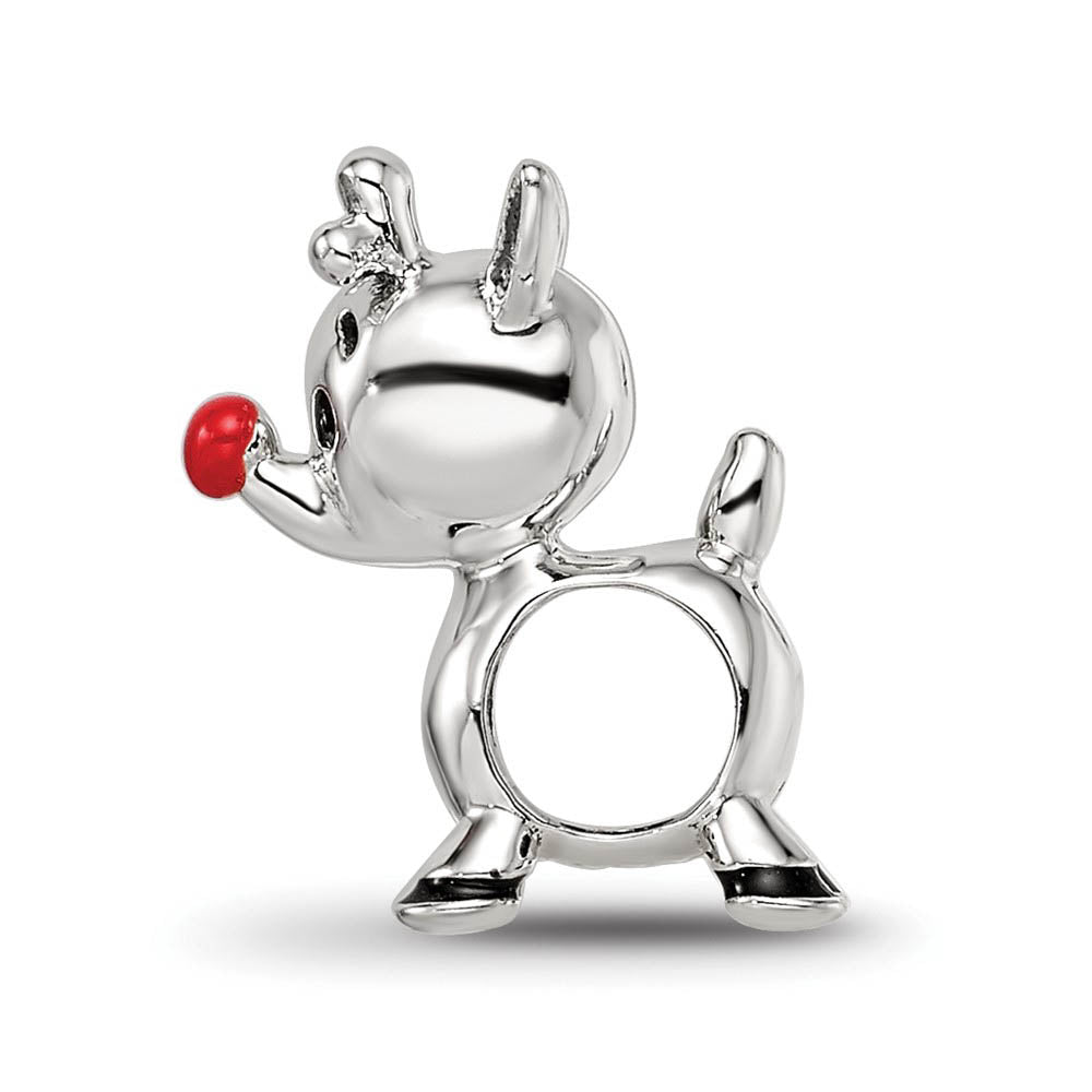 Alternate view of the Sterling Silver and Enamel Red Nosed Rudolph Bead Charm by The Black Bow Jewelry Co.