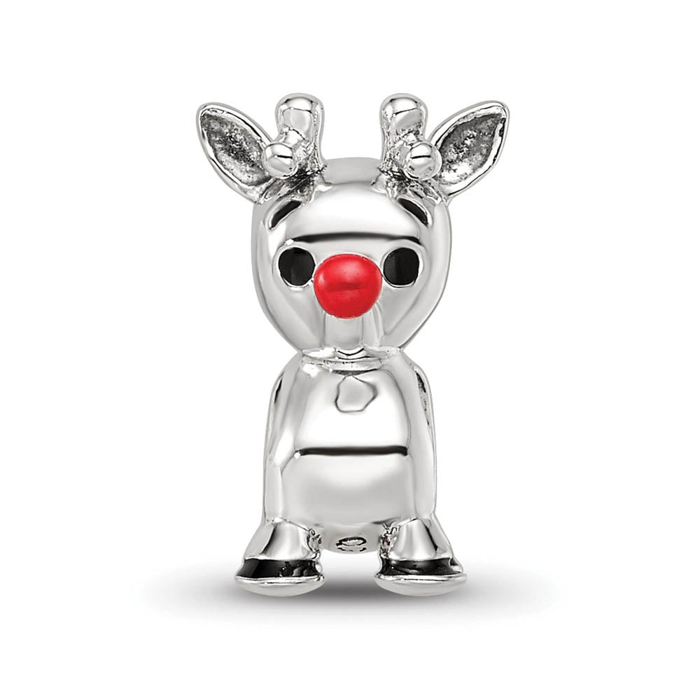 Alternate view of the Sterling Silver and Enamel Red Nosed Rudolph Bead Charm by The Black Bow Jewelry Co.