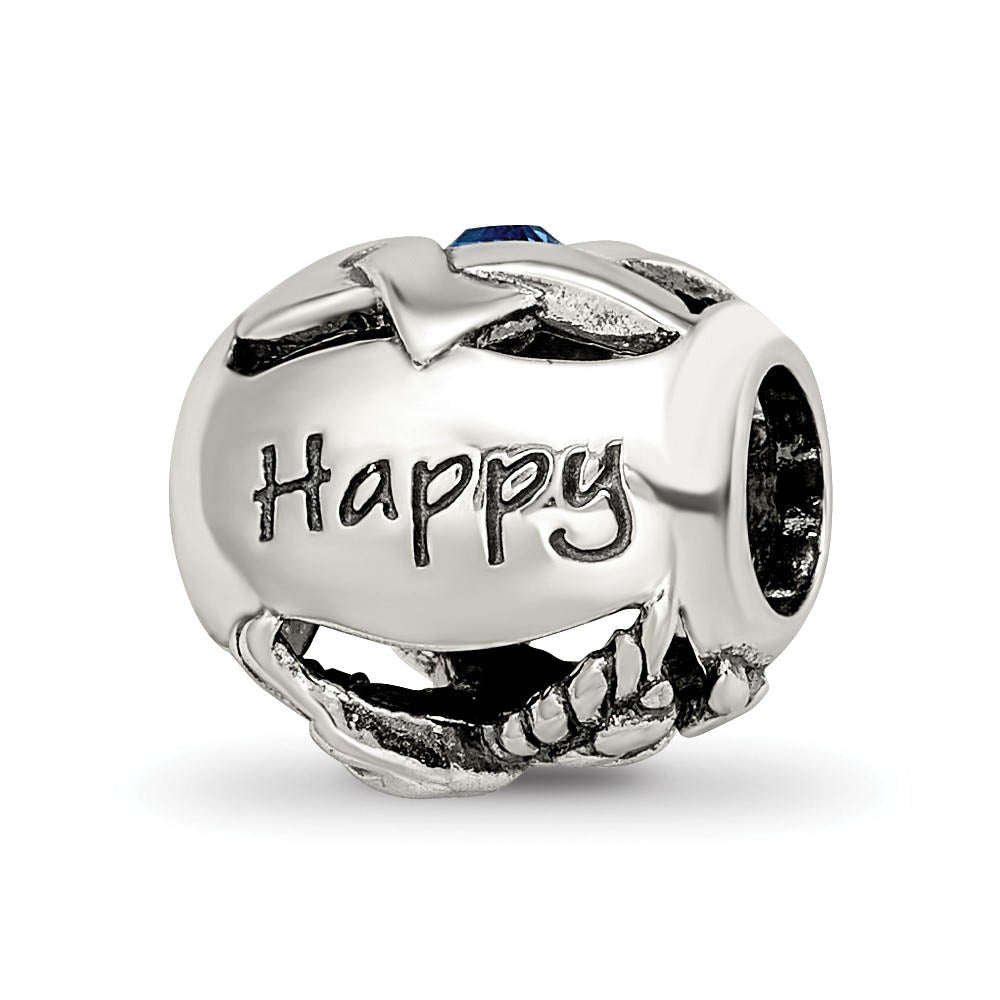 Alternate view of the Sterling Silver with Blue Crystal Happy Hanukkah Bead Charm by The Black Bow Jewelry Co.