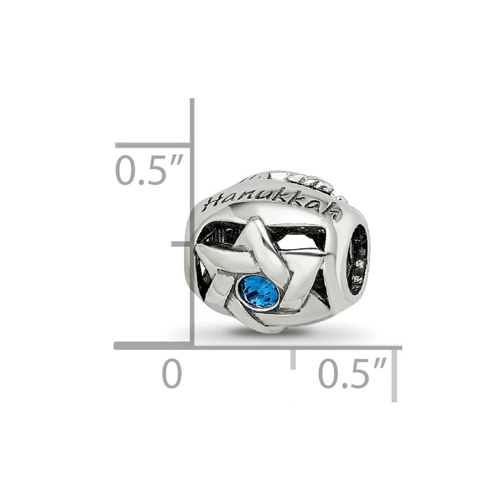 Alternate view of the Sterling Silver with Blue Crystal Happy Hanukkah Bead Charm by The Black Bow Jewelry Co.