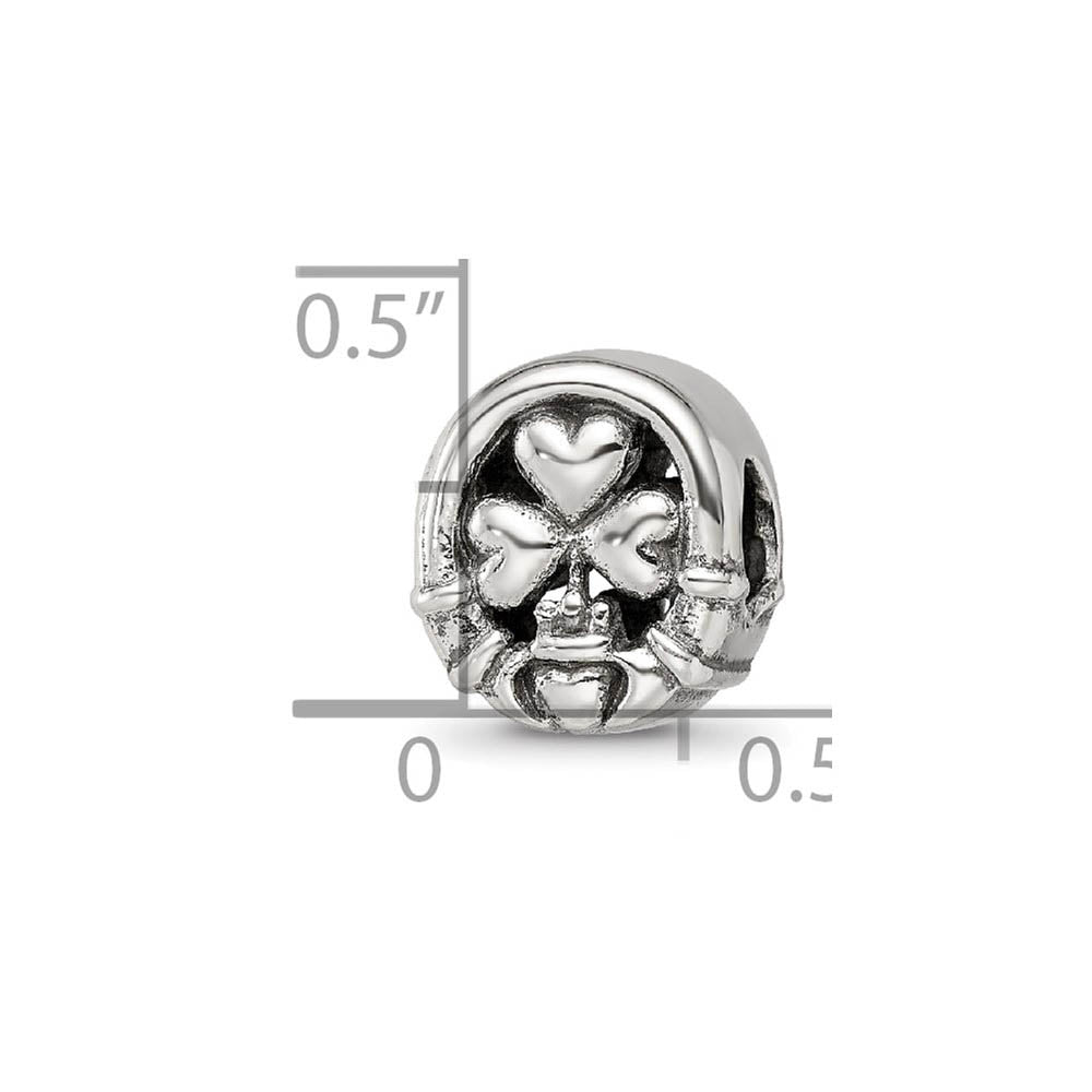 Alternate view of the Claddagh Clover Bead Charm in Antiqued Sterling Silver by The Black Bow Jewelry Co.