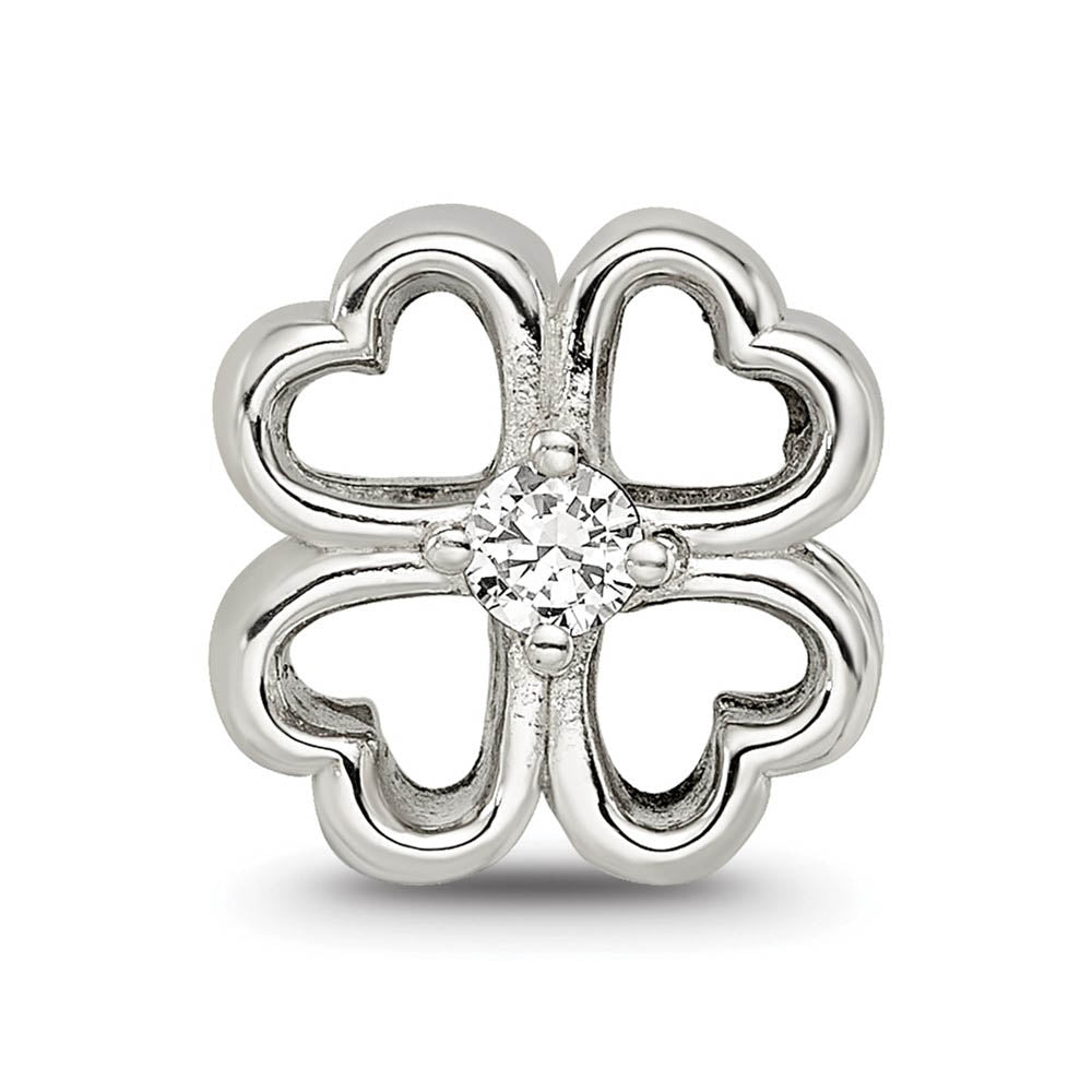 Alternate view of the Four Leaf Heart Clover Cubic Zirconia and Sterling Silver Bead Charm by The Black Bow Jewelry Co.