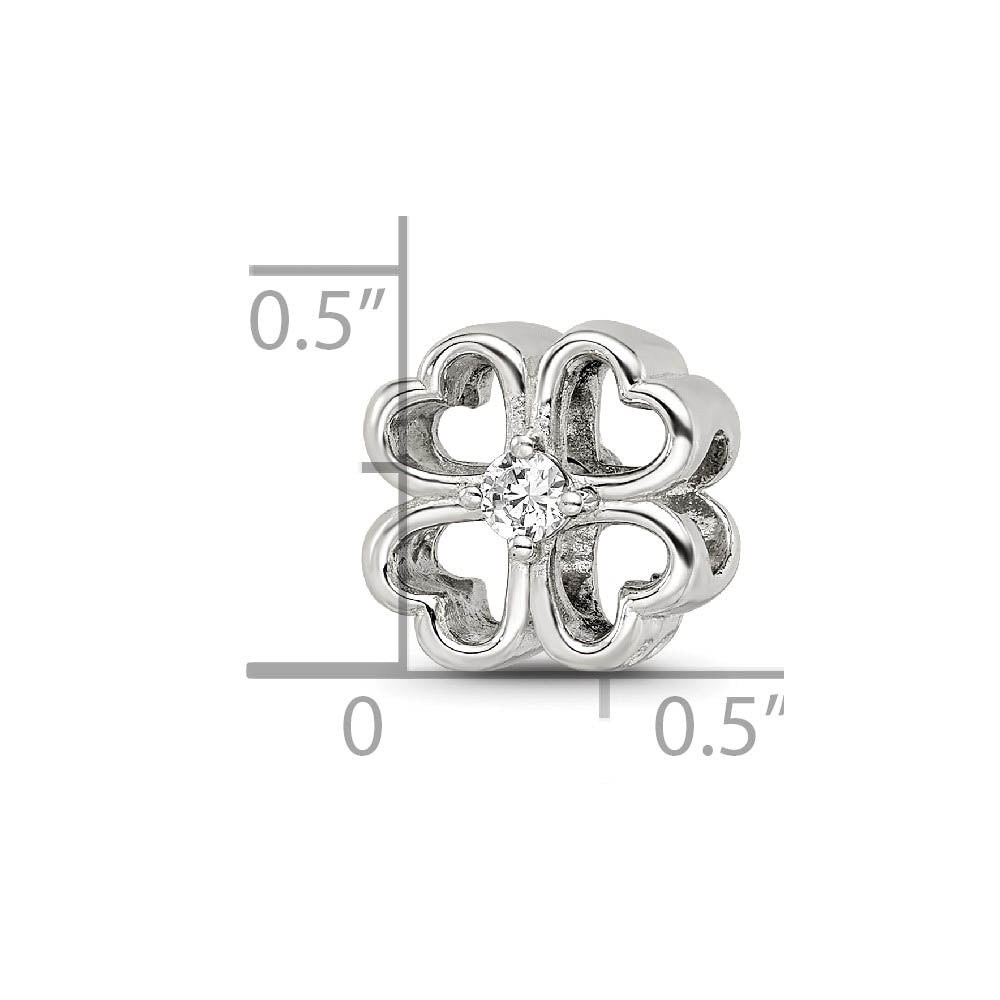 Alternate view of the Four Leaf Heart Clover Cubic Zirconia and Sterling Silver Bead Charm by The Black Bow Jewelry Co.