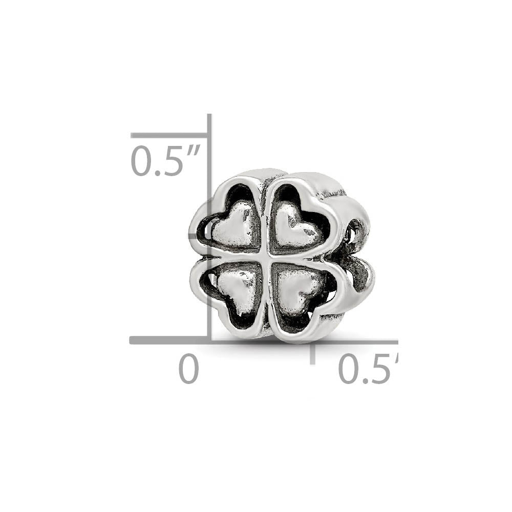 Alternate view of the Four Leaf Heart Clover Bead Charm in Antiqued Sterling Silver by The Black Bow Jewelry Co.