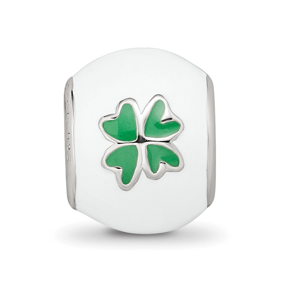 Alternate view of the Sterling Silver, White &amp; Green Enamel Four Leaf Clover Bead Charm by The Black Bow Jewelry Co.