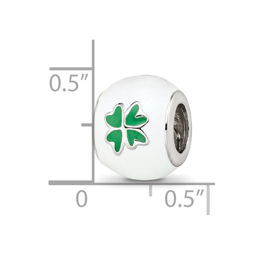 Alternate view of the Sterling Silver, White &amp; Green Enamel Four Leaf Clover Bead Charm by The Black Bow Jewelry Co.
