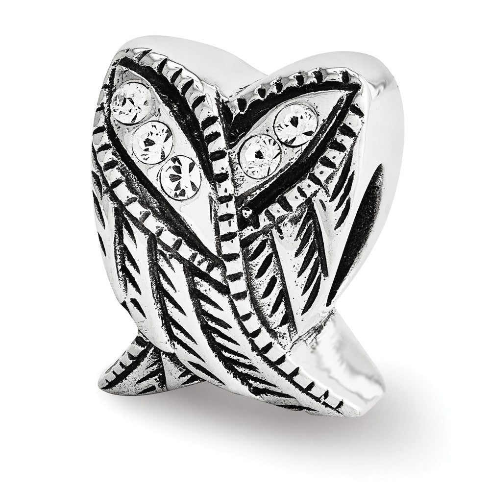 Sterling Silver with White Crystals Heart Shaped Wings Bead Charm, Item B12240 by The Black Bow Jewelry Co.