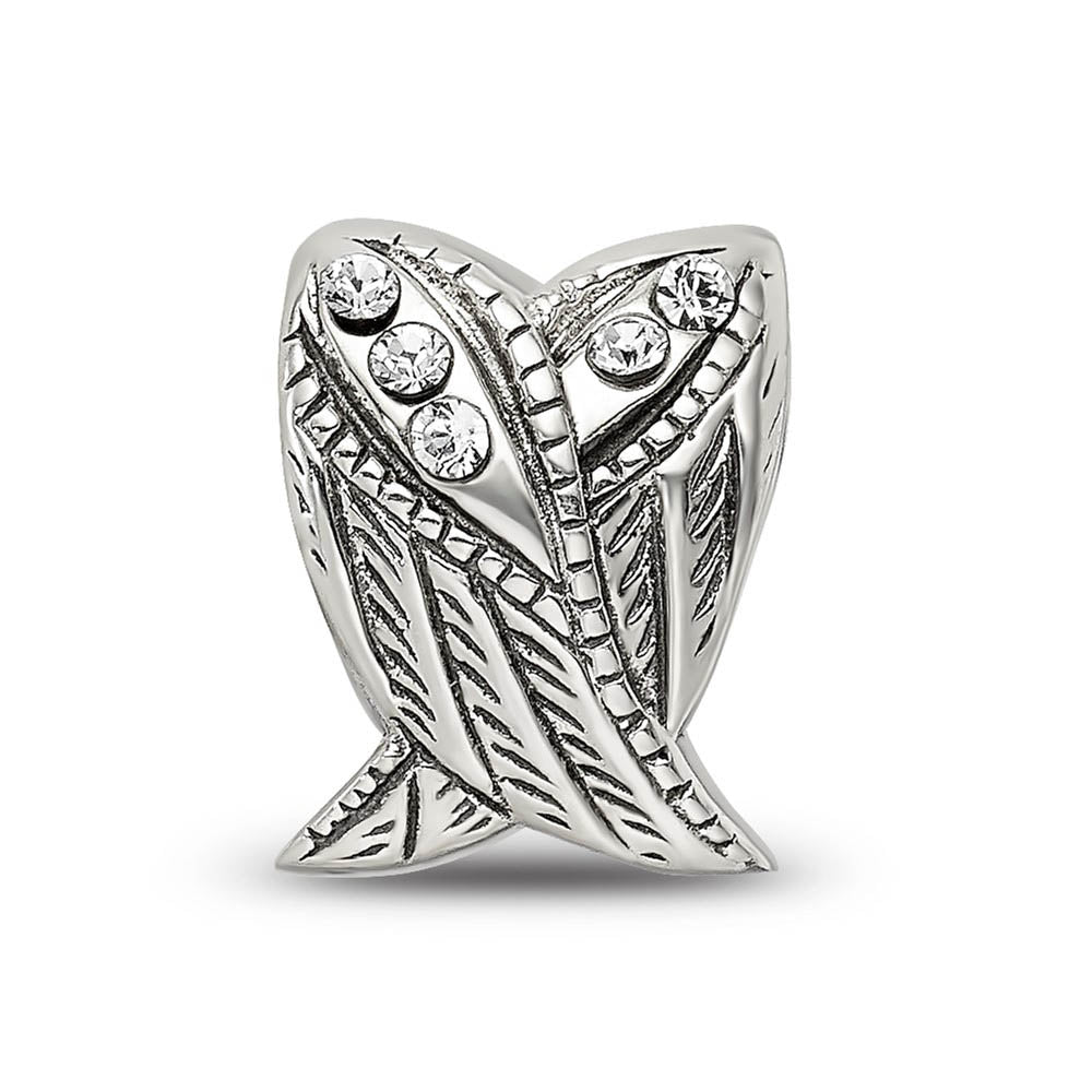 Alternate view of the Sterling Silver with White Crystals Heart Shaped Wings Bead Charm by The Black Bow Jewelry Co.