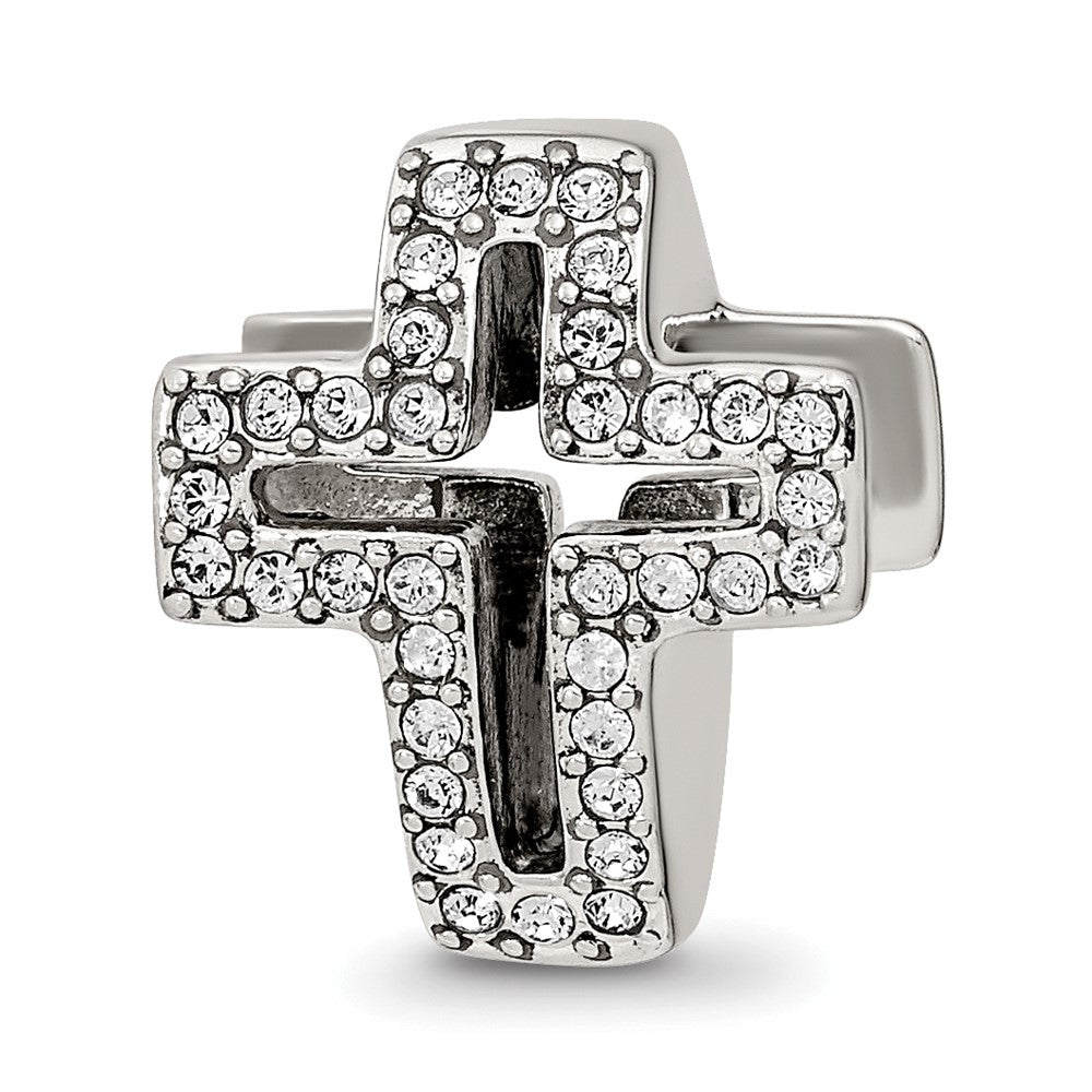 Sterling Silver with White Crystals Reversible Cross Bead Charm, Item B12242 by The Black Bow Jewelry Co.