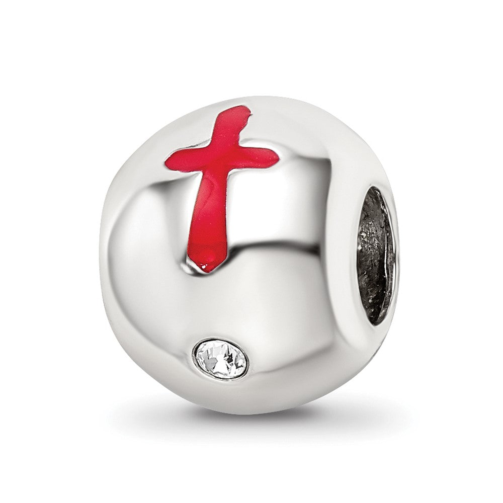 Sterling Silver, Enameled &amp; Crystal Cross Faith Hope Love Bead Charm, Item B12243 by The Black Bow Jewelry Co.