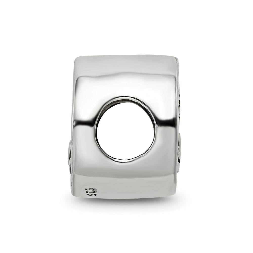 Alternate view of the Saint John Pray for Us Cylinder Bead Charm in Antiqued Sterling Silver by The Black Bow Jewelry Co.