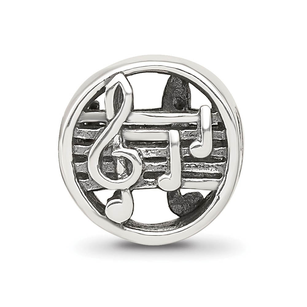 Alternate view of the Music Notes and Staff Cylinder Bead Charm in Antiqued Sterling Silver by The Black Bow Jewelry Co.