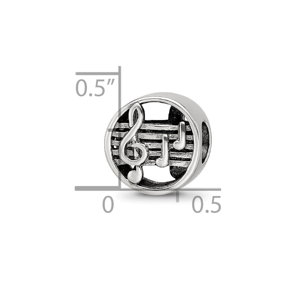 Alternate view of the Music Notes and Staff Cylinder Bead Charm in Antiqued Sterling Silver by The Black Bow Jewelry Co.