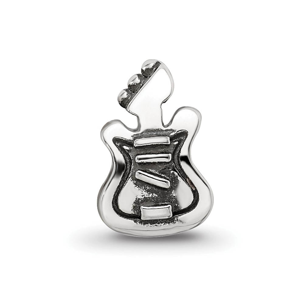 Alternate view of the Guitar Bead Charm in Antiqued Sterling Silver by The Black Bow Jewelry Co.