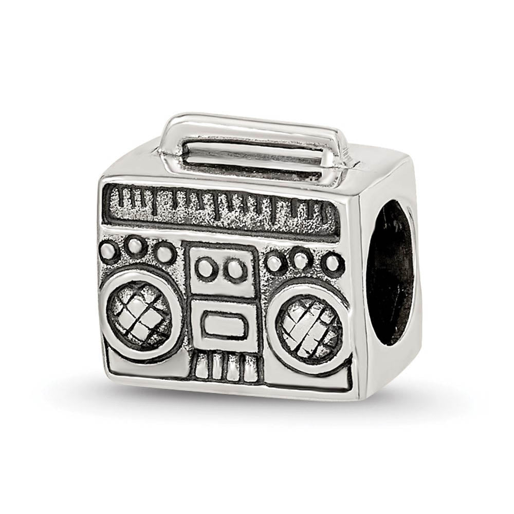 Boombox Bead Charm in Antiqued Sterling Silver, Item B12252 by The Black Bow Jewelry Co.