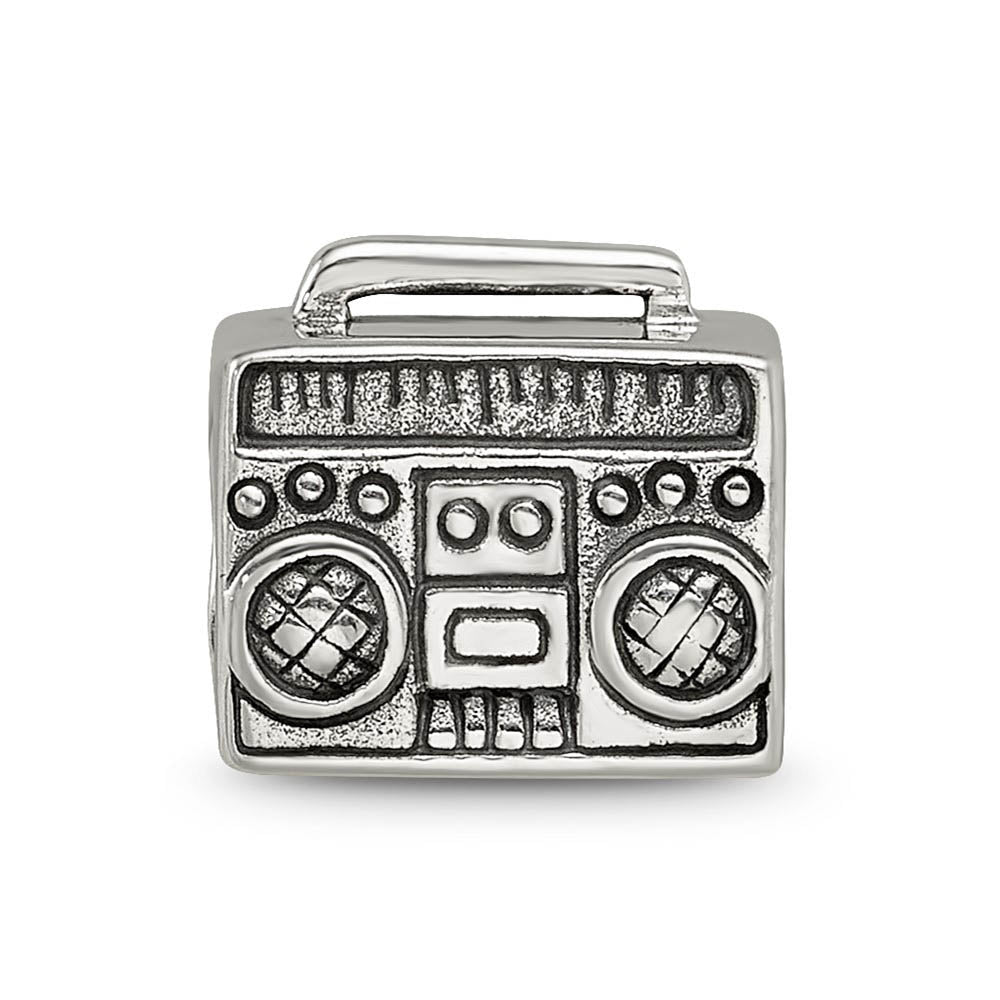 Alternate view of the Boombox Bead Charm in Antiqued Sterling Silver by The Black Bow Jewelry Co.