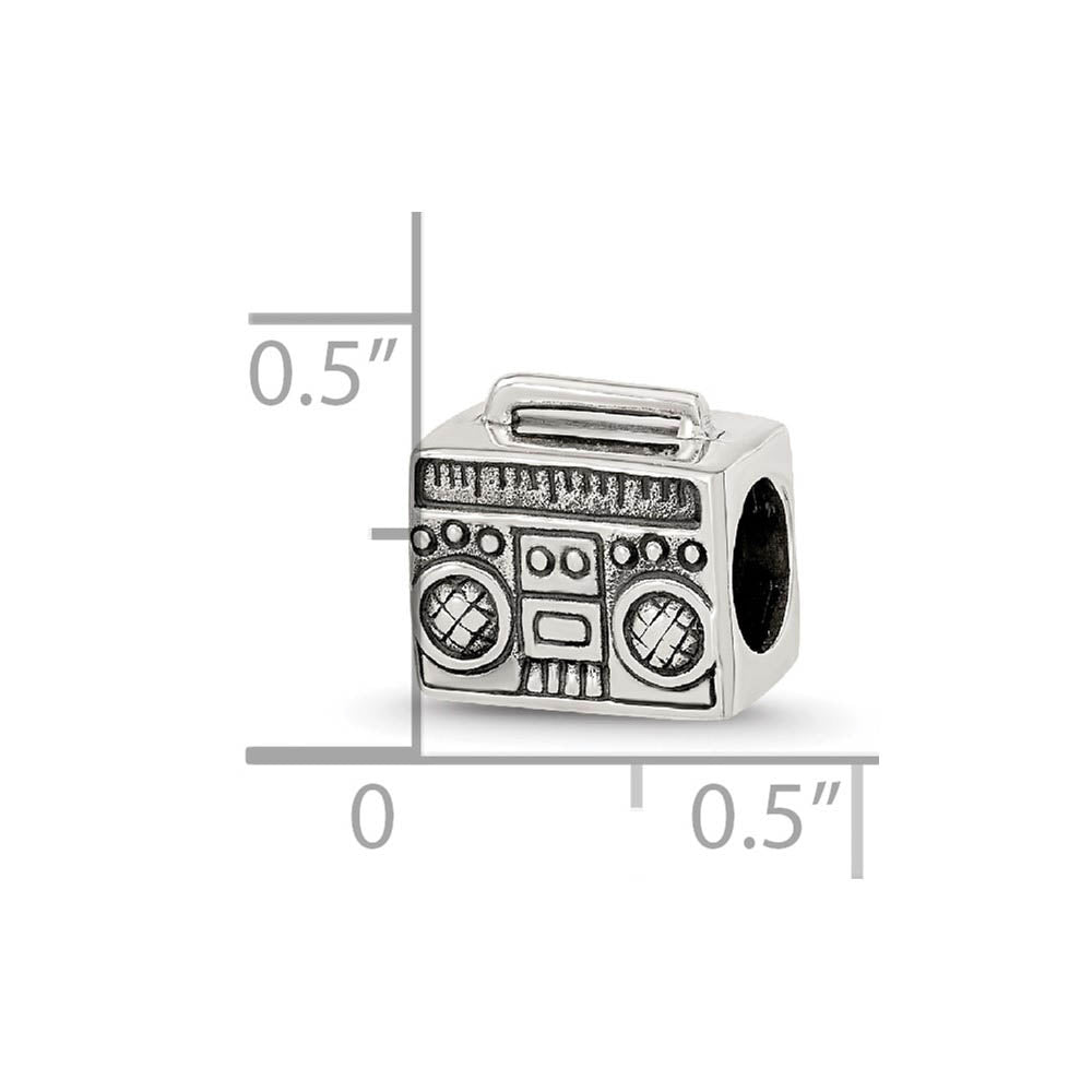 Alternate view of the Boombox Bead Charm in Antiqued Sterling Silver by The Black Bow Jewelry Co.