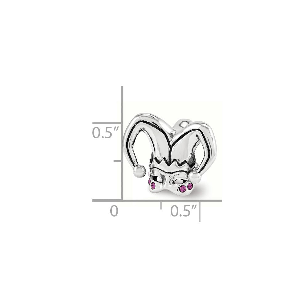 Alternate view of the Jester Mask Sterling Silver Bead Charm with Pink Crystals by The Black Bow Jewelry Co.