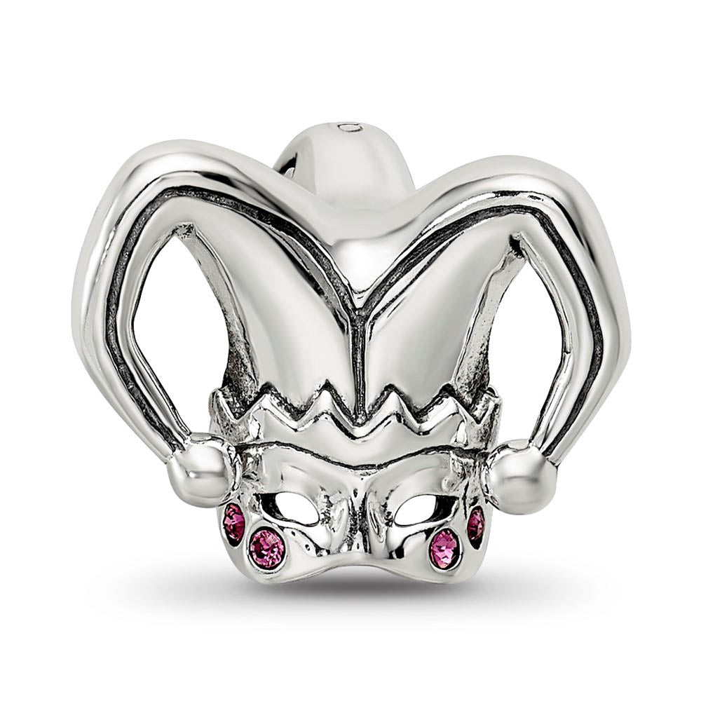 Alternate view of the Jester Mask Sterling Silver Bead Charm with Pink Crystals by The Black Bow Jewelry Co.