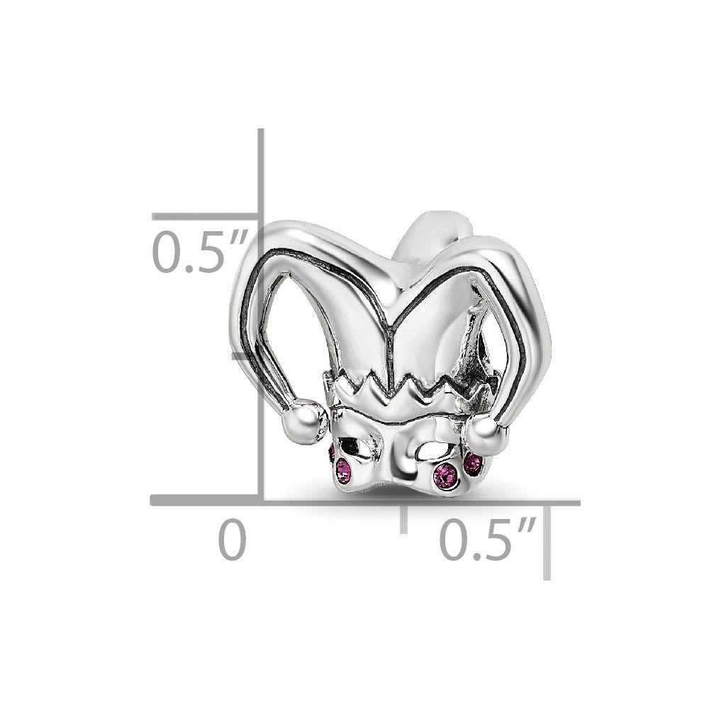 Alternate view of the Jester Mask Sterling Silver Bead Charm with Pink Crystals by The Black Bow Jewelry Co.