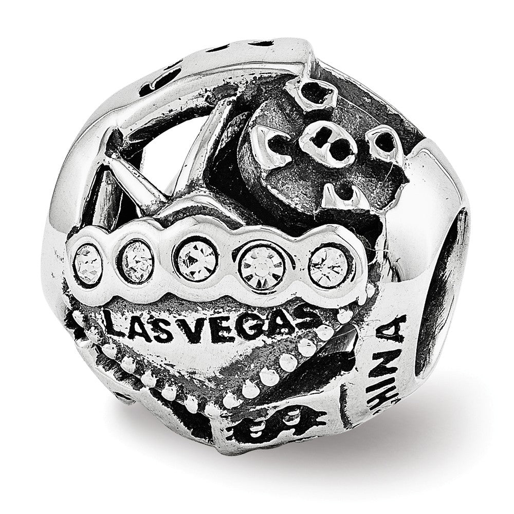 Las Vegas Collage Sterling Silver Bead Charm with White Crystals, Item B12256 by The Black Bow Jewelry Co.