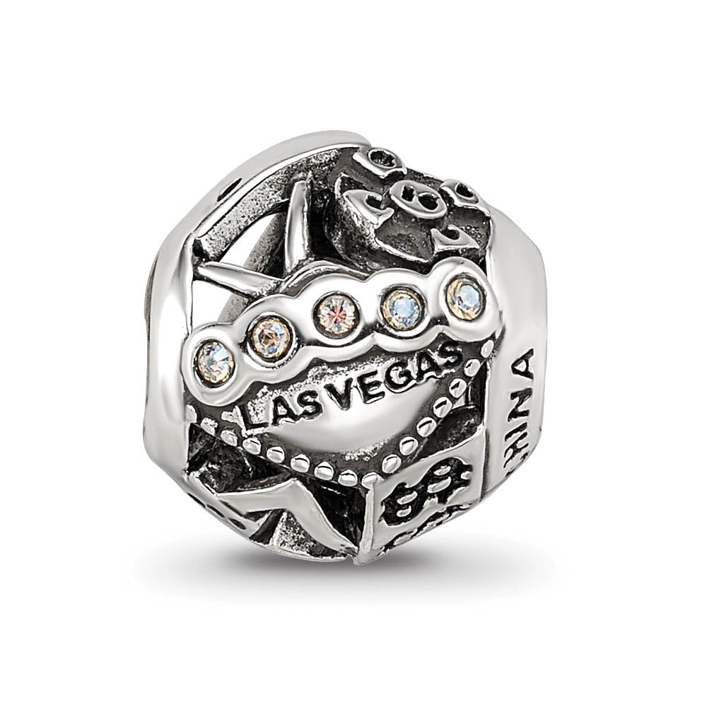 Alternate view of the Las Vegas Collage Sterling Silver Bead Charm with White Crystals by The Black Bow Jewelry Co.