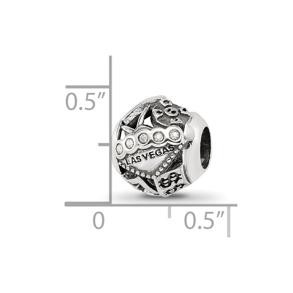 Alternate view of the Las Vegas Collage Sterling Silver Bead Charm with White Crystals by The Black Bow Jewelry Co.