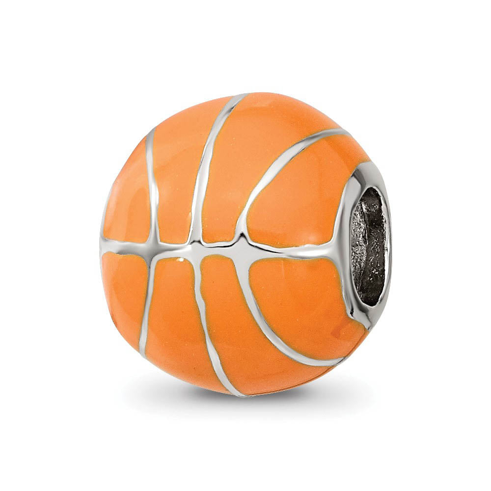 Sterling Silver & Orange Enameled Basketball Bead Charm, Item B12262 by The Black Bow Jewelry Co.
