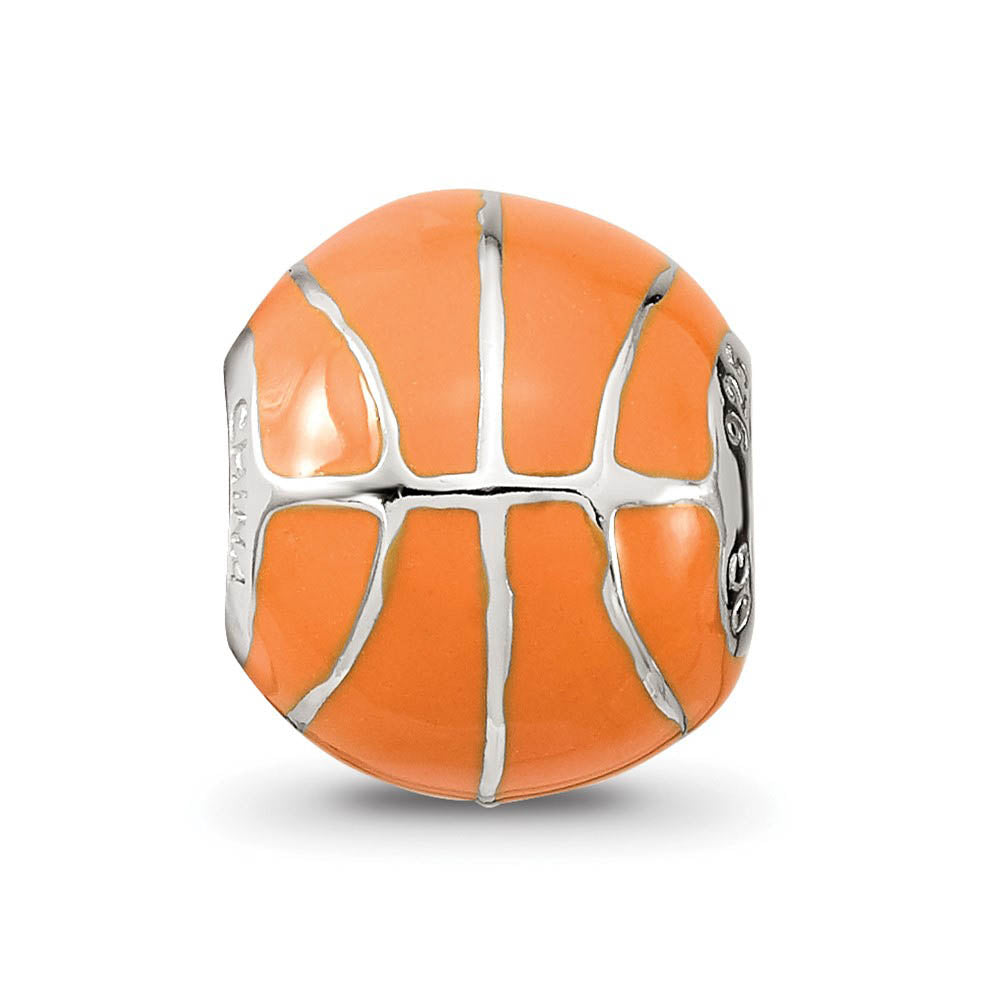 Alternate view of the Sterling Silver & Orange Enameled Basketball Bead Charm by The Black Bow Jewelry Co.