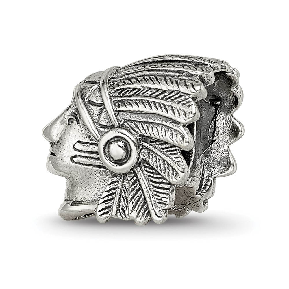 Antiqued Sterling Silver 3D Chief in Headdress Bead Charm, Item B12264 by The Black Bow Jewelry Co.