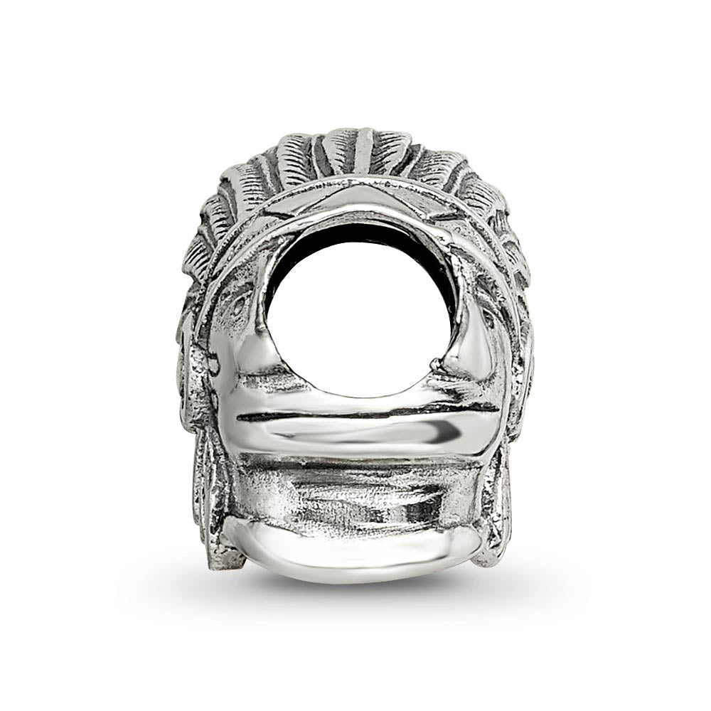 Alternate view of the Antiqued Sterling Silver 3D Chief in Headdress Bead Charm by The Black Bow Jewelry Co.