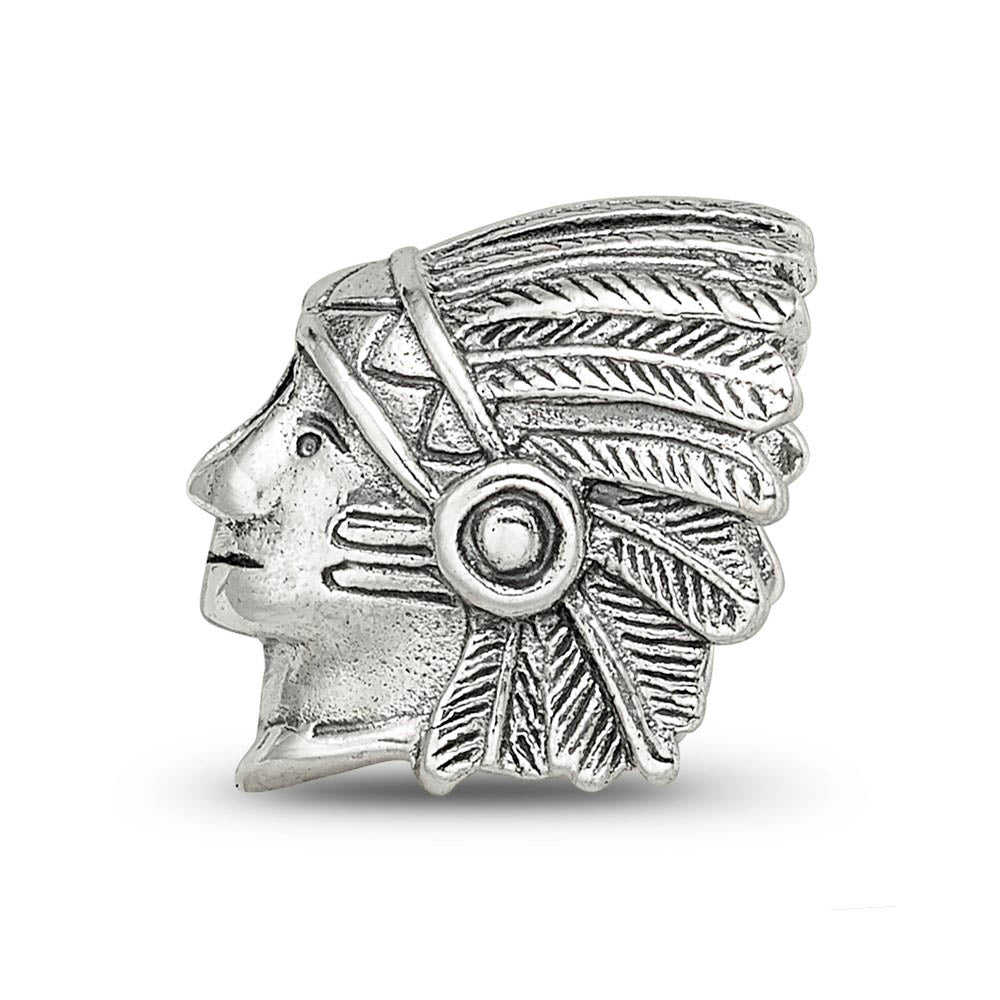 Alternate view of the Antiqued Sterling Silver 3D Chief in Headdress Bead Charm by The Black Bow Jewelry Co.