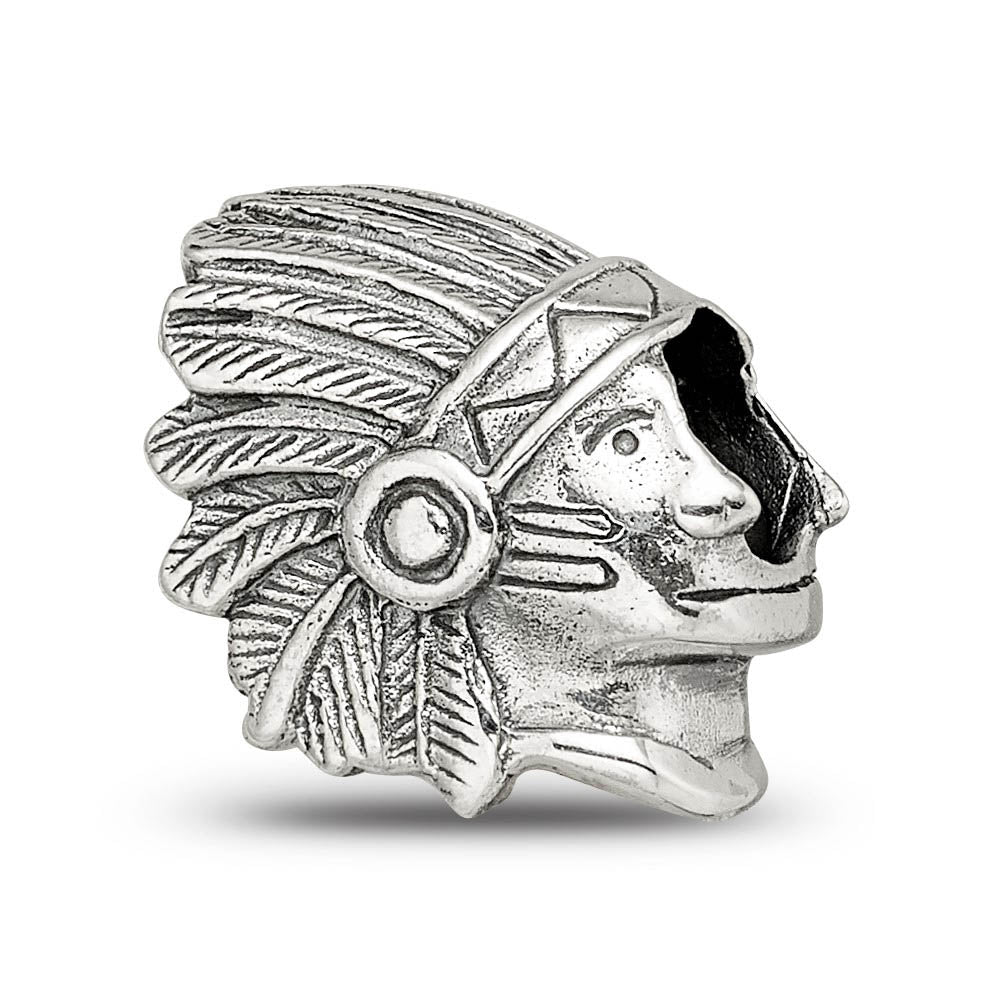 Alternate view of the Antiqued Sterling Silver 3D Chief in Headdress Bead Charm by The Black Bow Jewelry Co.
