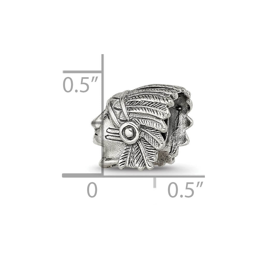 Alternate view of the Antiqued Sterling Silver 3D Chief in Headdress Bead Charm by The Black Bow Jewelry Co.