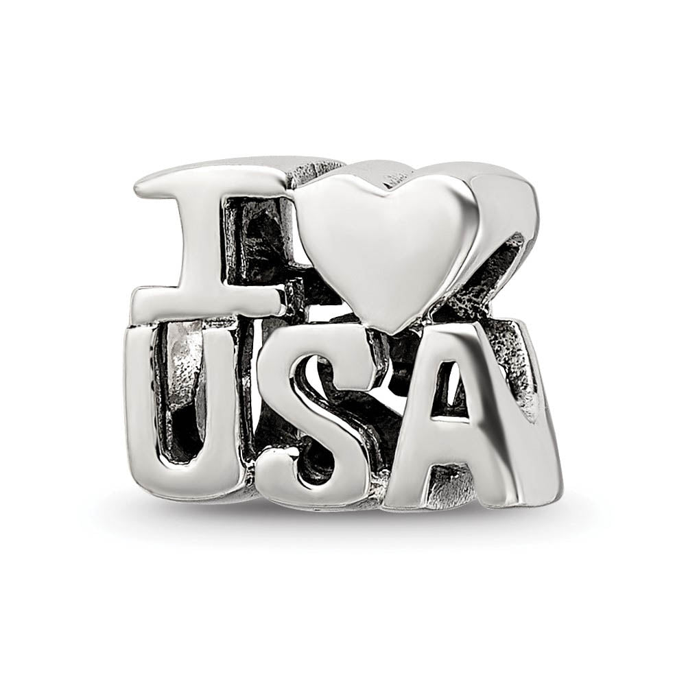 Sterling Silver I Heart USA Bead Charm, Item B12265 by The Black Bow Jewelry Co.