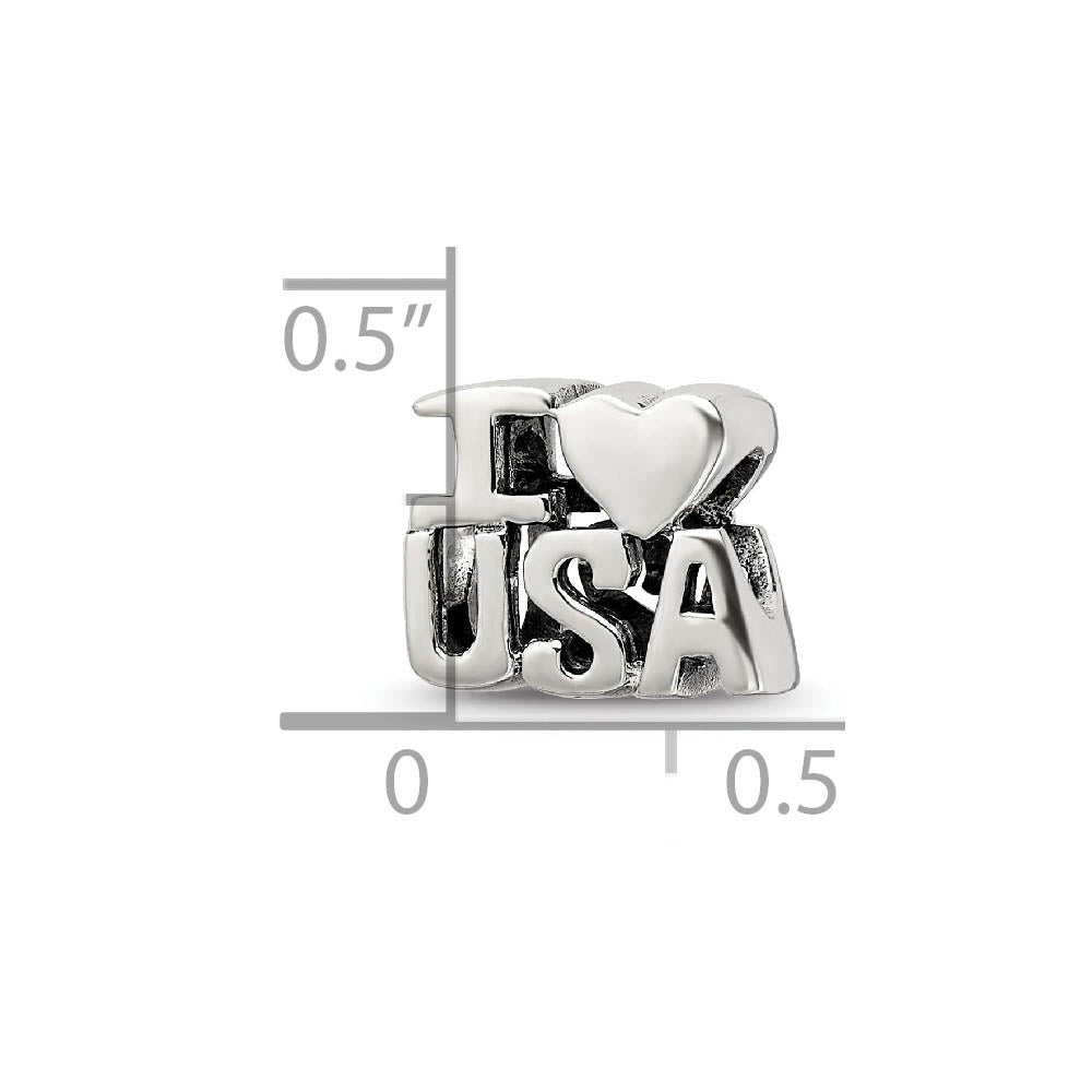 Alternate view of the Sterling Silver I Heart USA Bead Charm by The Black Bow Jewelry Co.