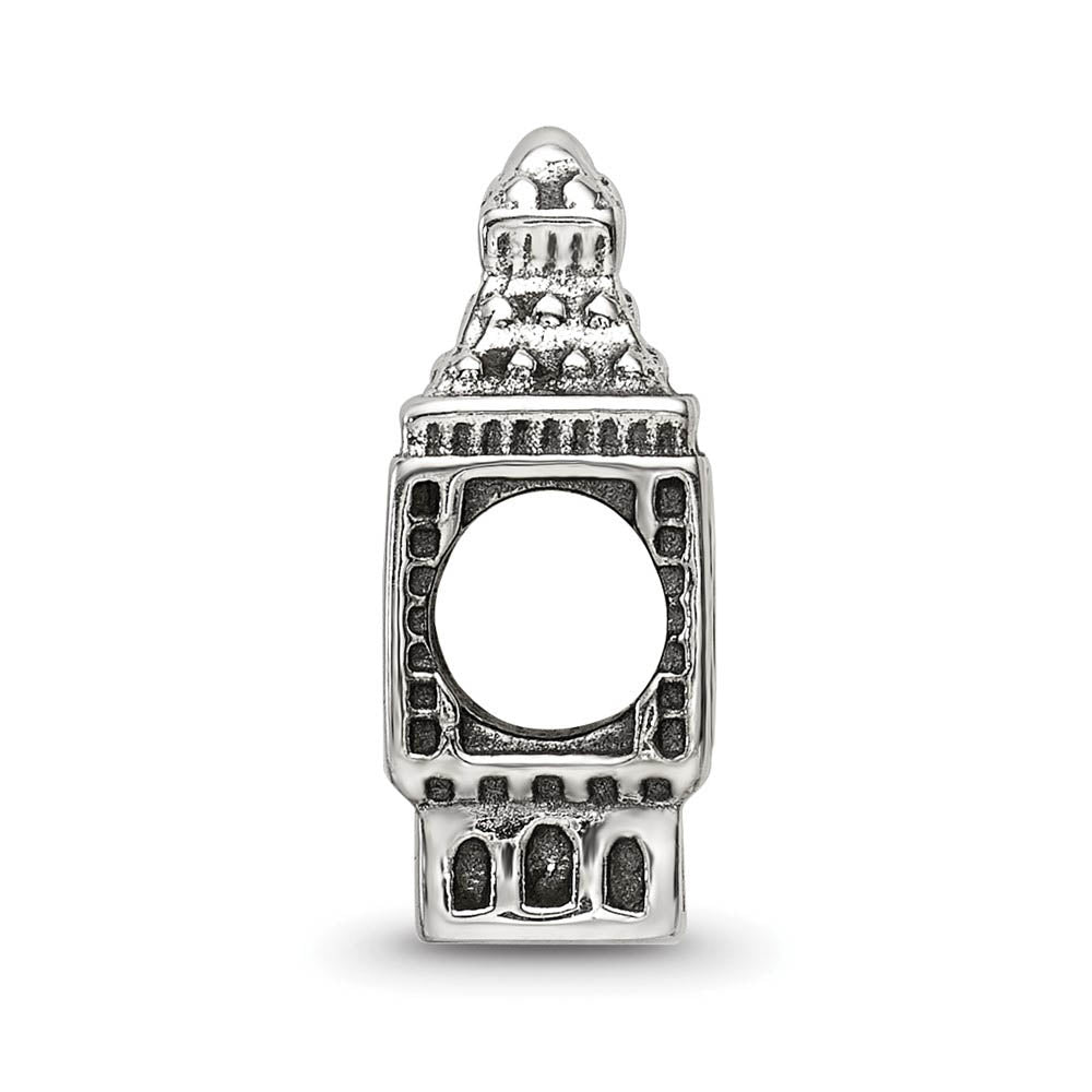 Alternate view of the Big Ben Clock Tower Bead Charm in Antiqued Sterling Silver by The Black Bow Jewelry Co.