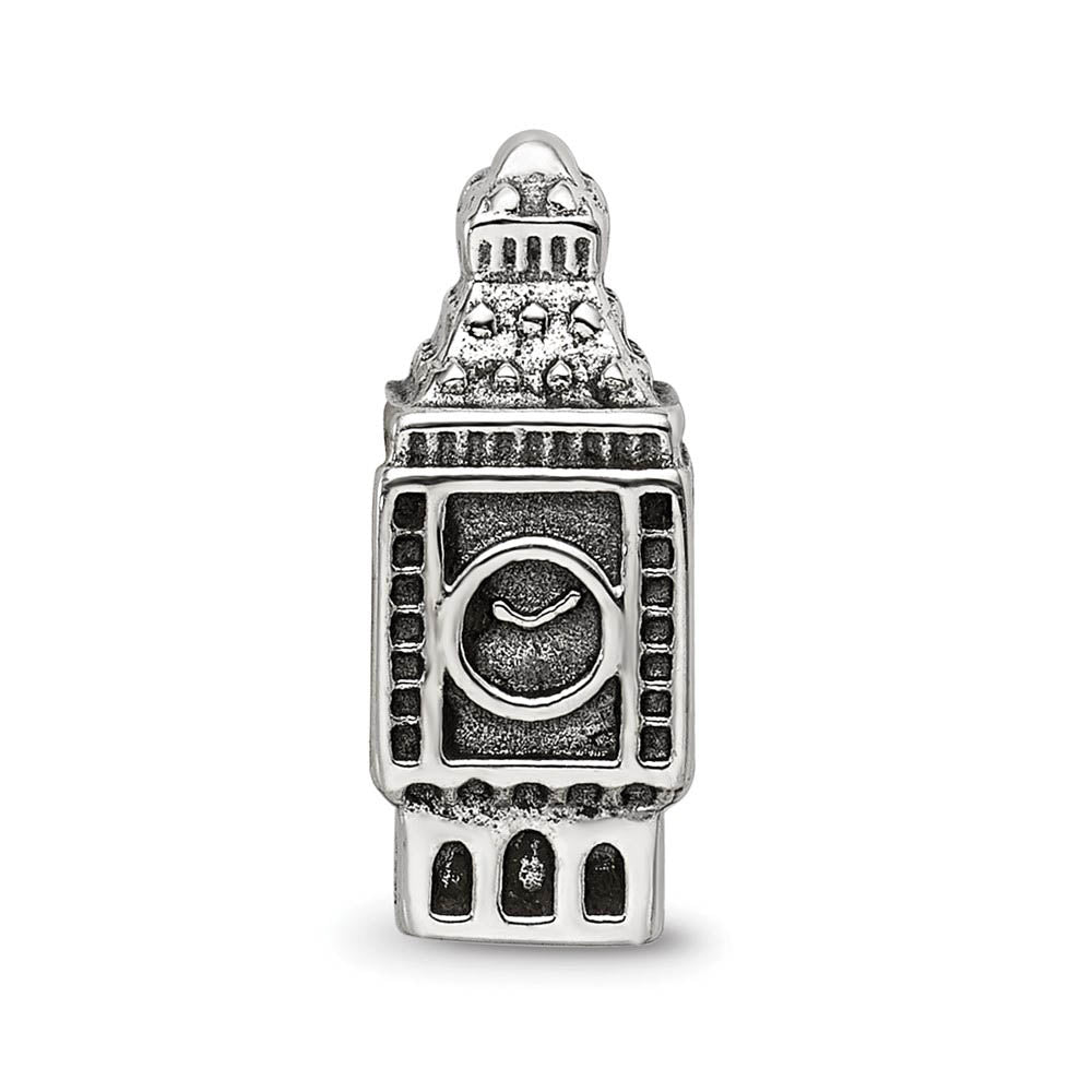 Alternate view of the Big Ben Clock Tower Bead Charm in Antiqued Sterling Silver by The Black Bow Jewelry Co.