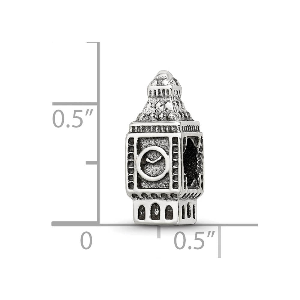 Alternate view of the Big Ben Clock Tower Bead Charm in Antiqued Sterling Silver by The Black Bow Jewelry Co.